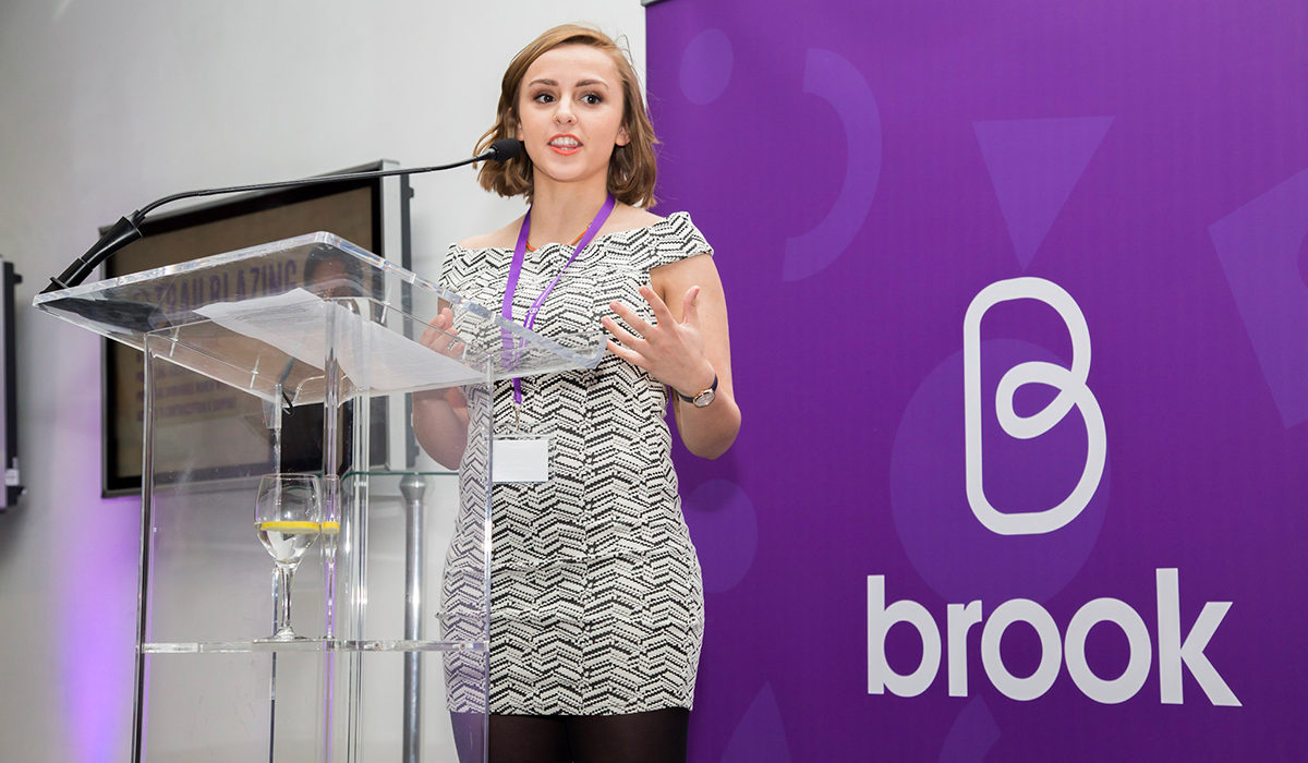 Sex Ed vlogger Hannah Witton speaking at Brook brand relaunch